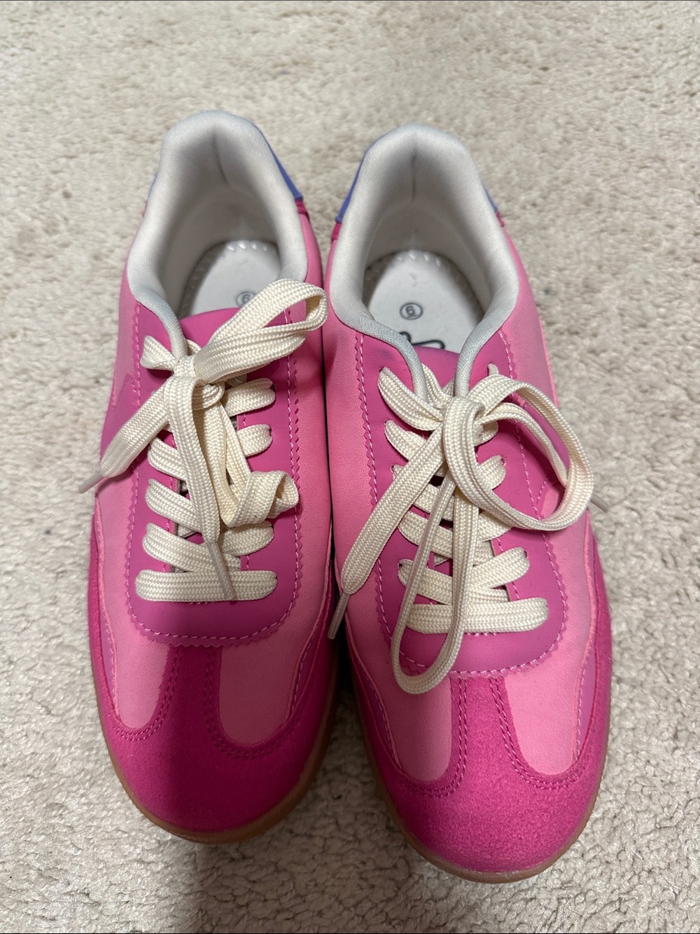 Women’s Pink Lace-Up Casual Sneakers with Cream Laces